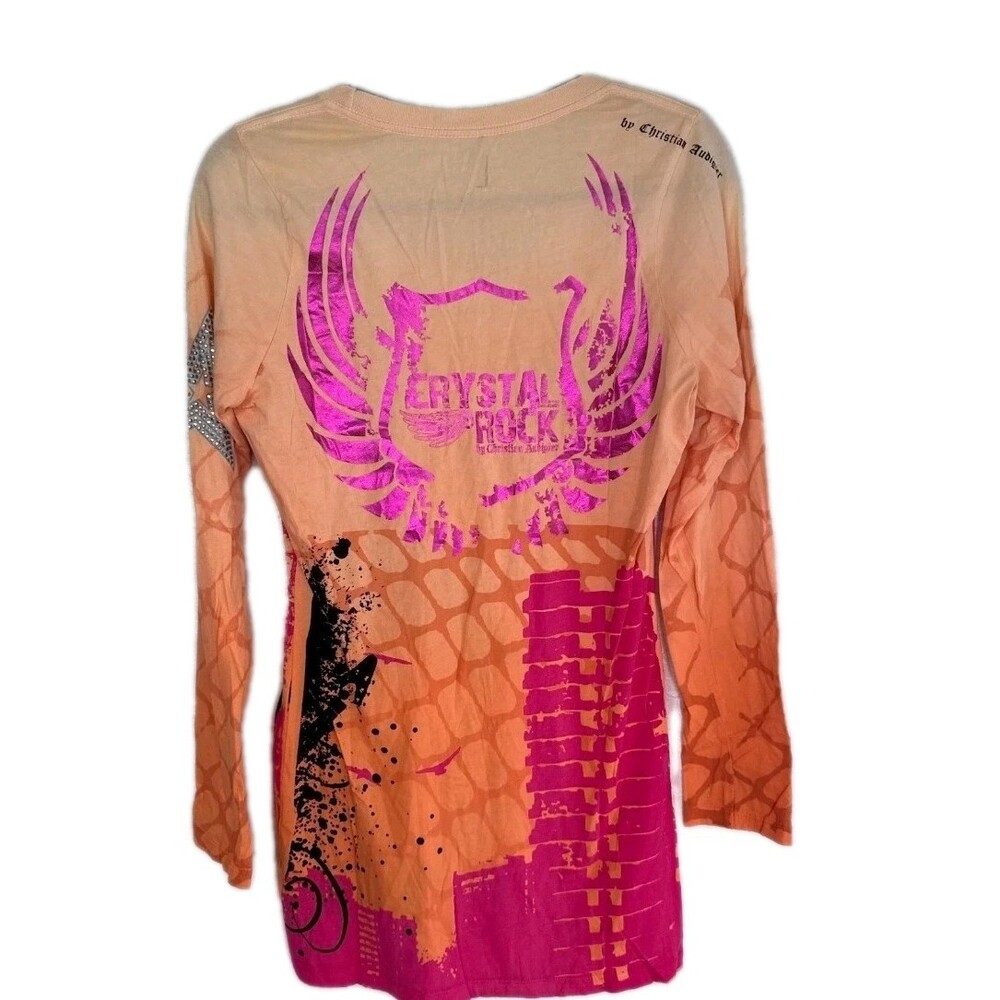Christian Audigier Y2K Shirt Womens Large Crystal Rock Rocker Girl Top NWT D25 - Picture 3 of 8